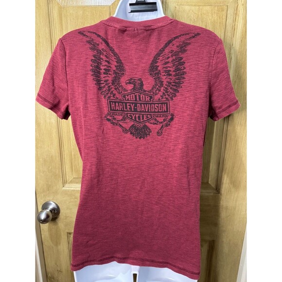 Harley Davidson Womens Freedom Motorclothes Short Sleeve Shirt Lace up Size M - Picture 2 of 5